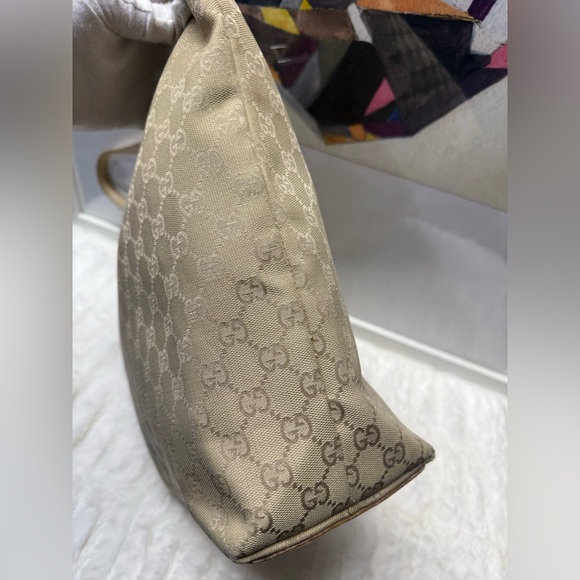 GUCCI-31243 2123 Tan Canvas Tote Beige Leather Strap - Picture 10 of 12